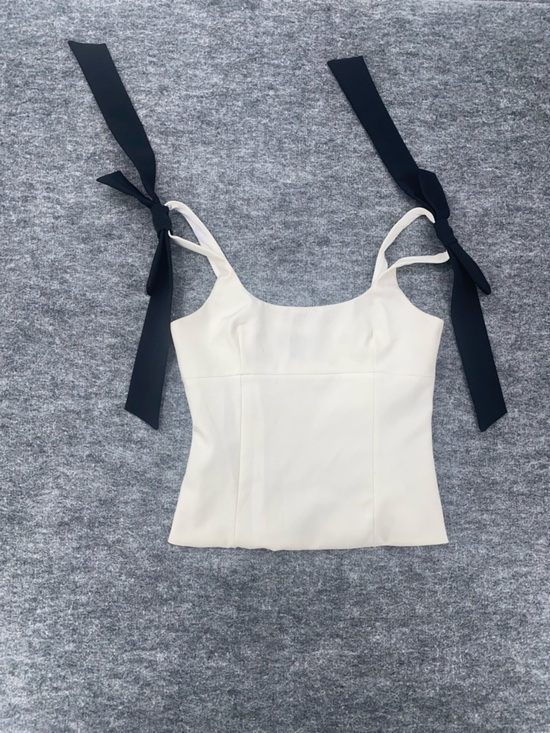 Zara Tops - Zara Ribbon Strap Corset Style Crop Top Ivory Black Size S